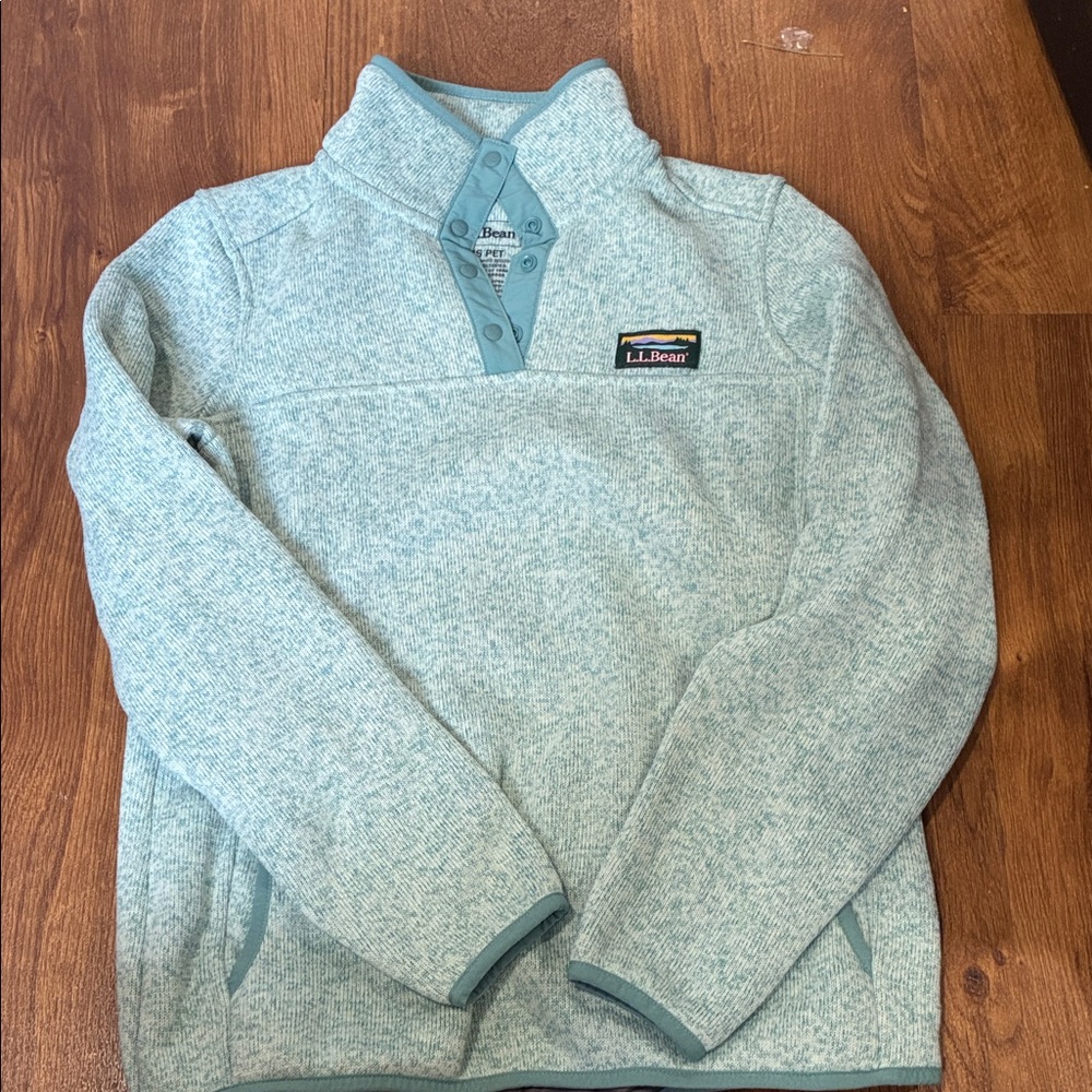 L.L. Bean Light Aqua Heather Snap-Placket Fleece Pullover